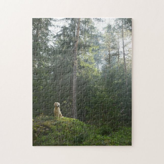 Kiefern-Waldland des golden retriever-Hund| Puzzle (Vertikal)