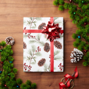 Kiefernäste und Äste mit Beeren Geschenkpapier