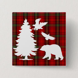 Kiefernbärenadler auf dem Roten Schwarzen Tartan Button
