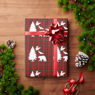 Kiefernbärenadler auf dem Roten Schwarzen Tartan Geschenkpapier