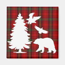 Kiefernbärenadler auf dem Roten Schwarzen Tartan Magnet