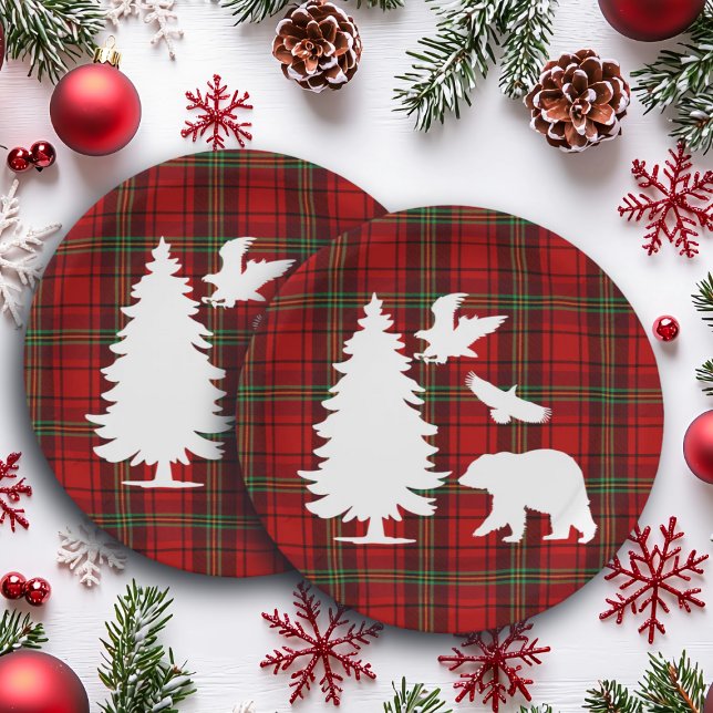 Kiefernbärenadler auf dem Roten Schwarzen Tartan Pappteller (Von Creator hochgeladen)