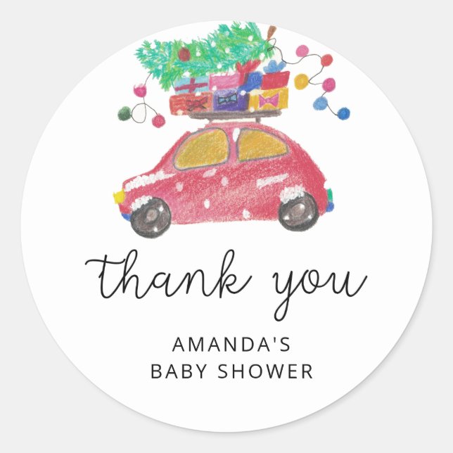 Kiefernbaum auf dem roten Autoaufkleber Vielen Dan Runder Aufkleber (Vorderseite)