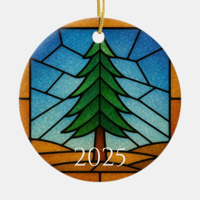 Kiefernbaum-Buntglas-Kunstdesign | Kiefernbaum Keramik Ornament (Vorne)