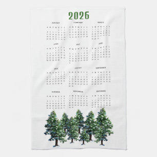 Kiefernbäume Aquarell-Kalender 2026 Geschirrtuch
