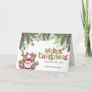 Kiefernbäume, Hirsche, Weihnachtsmann Feiertagskarte