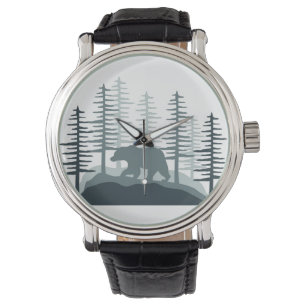 Kiefernbäume im Wilden Leben drucken Minimalistisc Armbanduhr