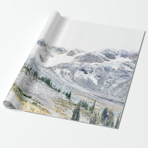 KIEFERNBÄUME IN DER NÄHE EINES MIT SCHNEE BEDECKTE GESCHENKPAPIER