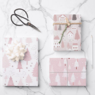 Kiefernbäume in rosa Erdtönen Geschenkpapier Set