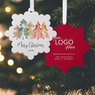 Kiefernbäume mit Firmenlogo Frohe Weihnachten Ornament Karte