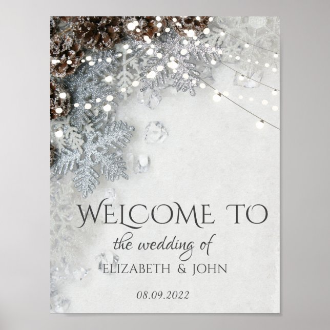 Kiefernfisch, Schneeflocken Hochzeitplakat Poster (Vorne)