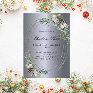 Kieferngrün Silber Weihnachten Party Einladung
