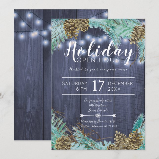 Kieferngrüne Äste mit Kiefernwald, offenes Ferienh Einladung (Vorne/Hinten)