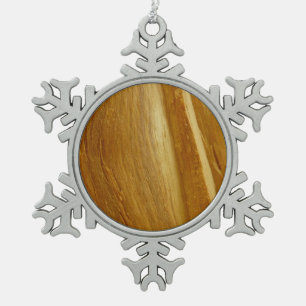 Kiefernholz II Faux-Holzoptik Schneeflocken Zinn-Ornament