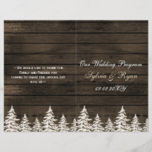 Kiefernholzbäume, gefaltetes Winterhochzeitprogram