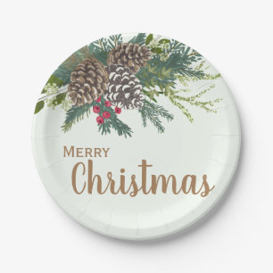 Kiefernkegel und -grün Weihnachten Pappteller