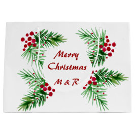 Kiefernkiefer, handgemalt, rote Berries Große Geschenktüte