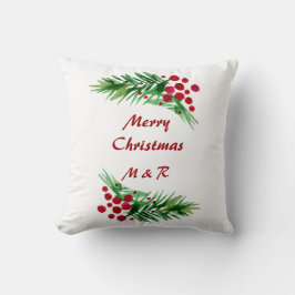 Kiefernkiefer, handgemalt, rote Berries Kissen