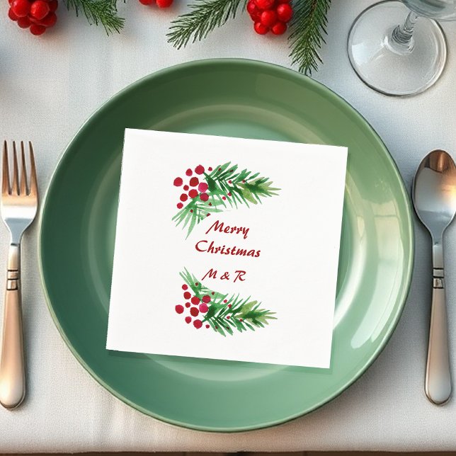 Kiefernkiefer, handgemalt, rote Berries Serviette (Von Creator hochgeladen)