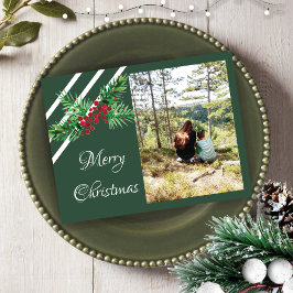 Kiefernkiefer mit handgemalten Wasserfarben und Ro Feiertagspostkarte