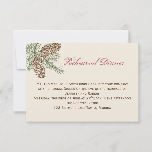 Kiefernkone-Natur auf Creme Wedding Probe Einladung (Vorderseite)