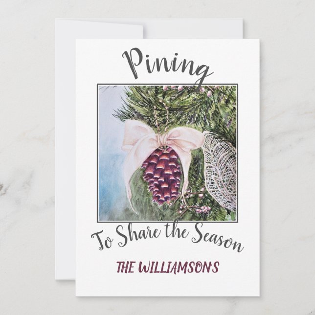 Kiefernkone und Schleifen mit Foto Feiertagskarte (Vorderseite)