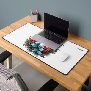 Kiefernkranz mit roten Blume und Holly Schreibtischunterlage