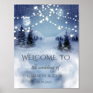Kiefernwald, Lichterkette Hochzeit Poster