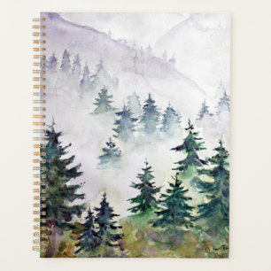 Kiefernwald nach Sonnenuntergang handgemalt Aquare Planer
