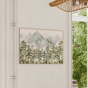 Kiefernwald und Berge Aquarell Poster