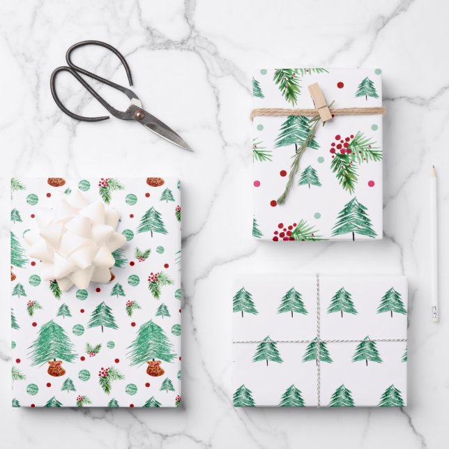 Kiefernwald und Rote Bergen Geschenkpapier Set (Vorderseite)