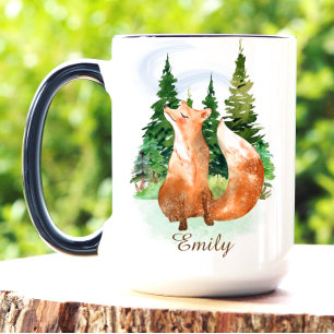 Kiefernwald-Wald-Fuchs Cottagecore-Aquarell Tasse