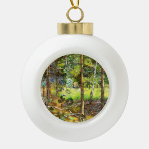 Kiefernwaldmalerei Aquarell Keramik Kugel-Ornament