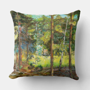 Kiefernwaldmalerei Aquarell Kissen