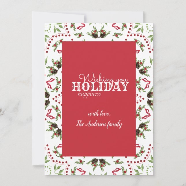 Kiefernzapfen und Beeren Mandala Fotokarte Einladung (Rückseite)