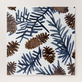 Kiefernzapfen und Branchen | Wasserfarbene Winterf Puzzle