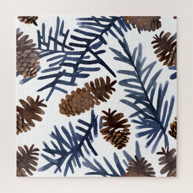Kiefernzapfen und Branchen | Wasserfarbene Winterf Puzzle (Vertikal)