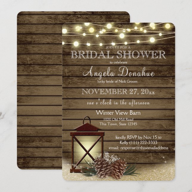 Kiefernzapfen und Laternenrustikales Brautparty Einladung (Vorne/Hinten)