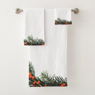 Kiefernzweig mit Berries Badetuch-Set Badhandtuch Set