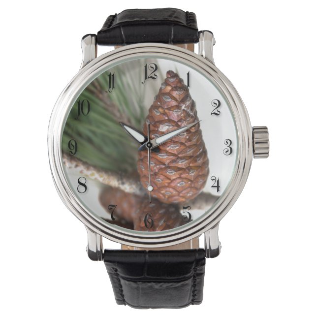 Kiefernzweig mit Pineconen Armbanduhr (Vorderseite)