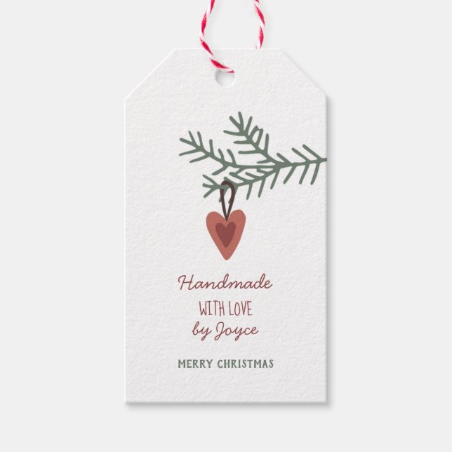 Kiefernzweig + Ornament - Handgefertigt mit Liebe Geschenkanhänger (Vorderseite)