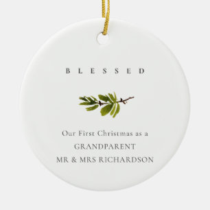 Kiefernzweig Unser erstes Weihnachtsfest-Foto gese Keramik Ornament