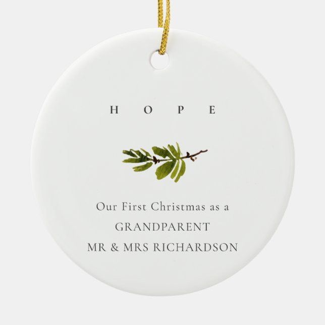 Kiefernzweig Unsere erste Weihnachts-Foto-Hoffnung Keramik Ornament (Vorne)