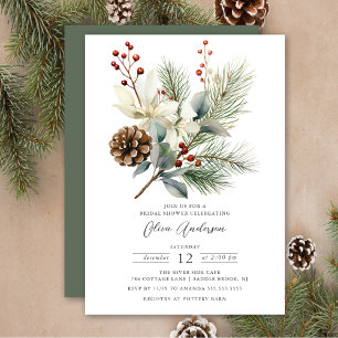 Kiefernzweig Winter Botanisches Brautparty Einladung
