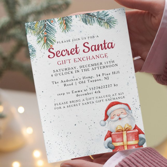 Kiefernzweige I Santa mit Geschenk geheim Santa Pa Einladung (Von Creator hochgeladen)