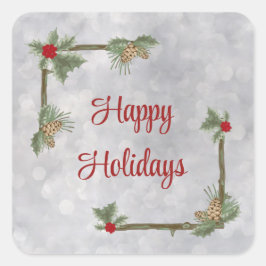 Kiefernzweige und Aufkleber auf dem Holly Square