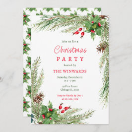 Kiefernzweige und Berries Weihnachtsfest-Party Einladung
