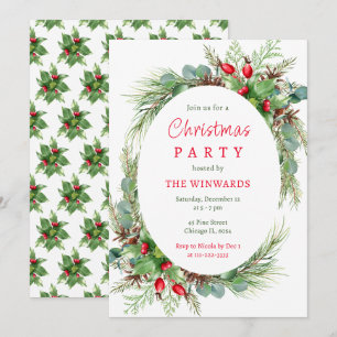 Kiefernzweige und Berries Weihnachtsfest-Party Einladung