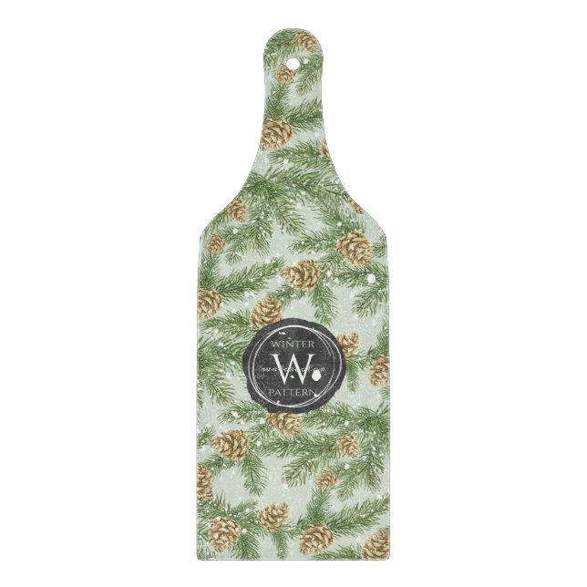 Kiefernzweige und Kiefernkiefer Wasserfarbmuster Schneidebrett (Vorderseite)