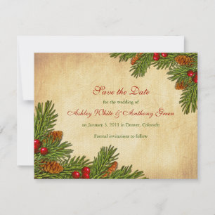 Kiefernzweige Weihnachten Winter Hochzeit Termin v Save The Date